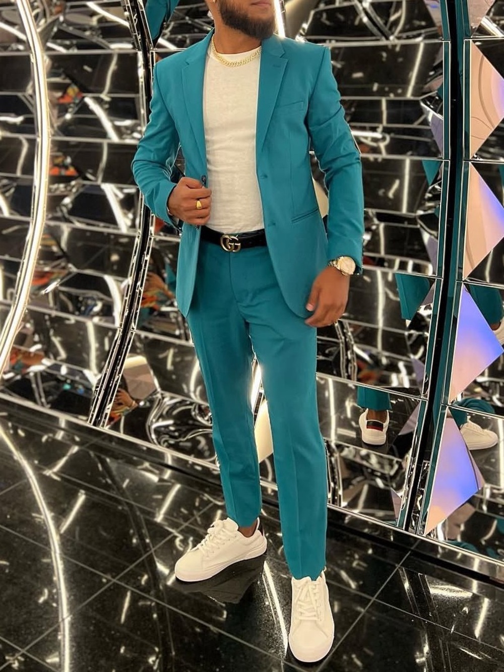 H&M Teal Slim Fit Suit Blazer & Trousers